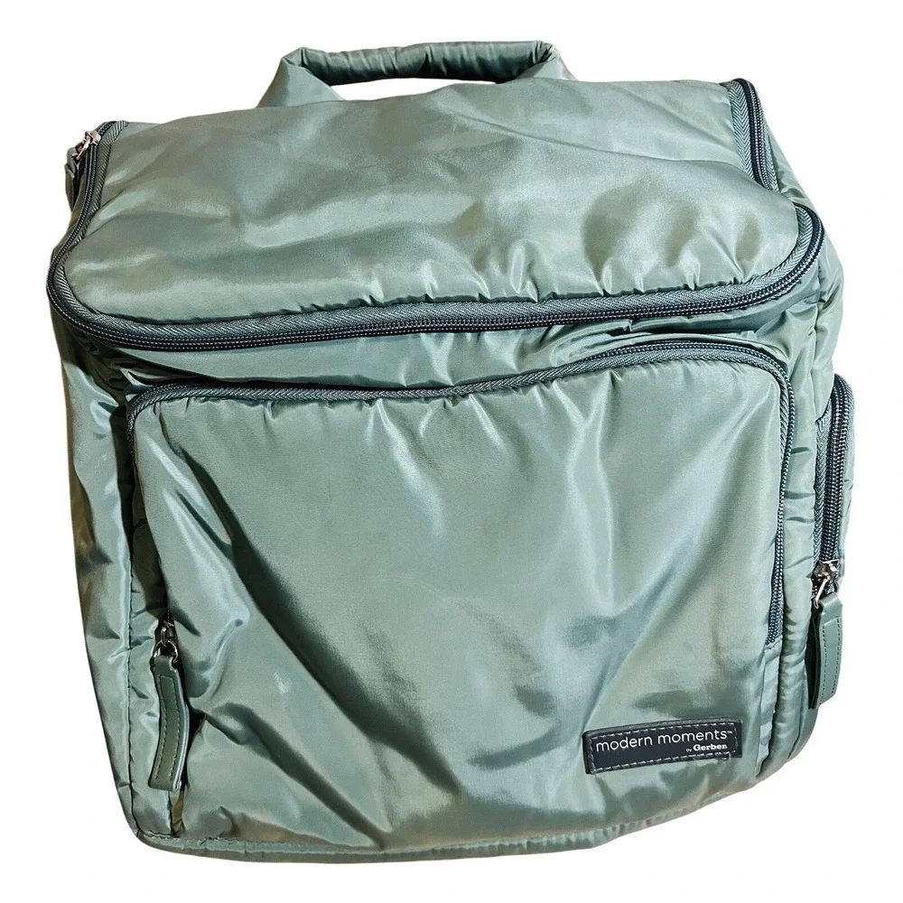 Modern Moments Diaper Bag by Gerber with Changing Pad and Insulated Pocket Green